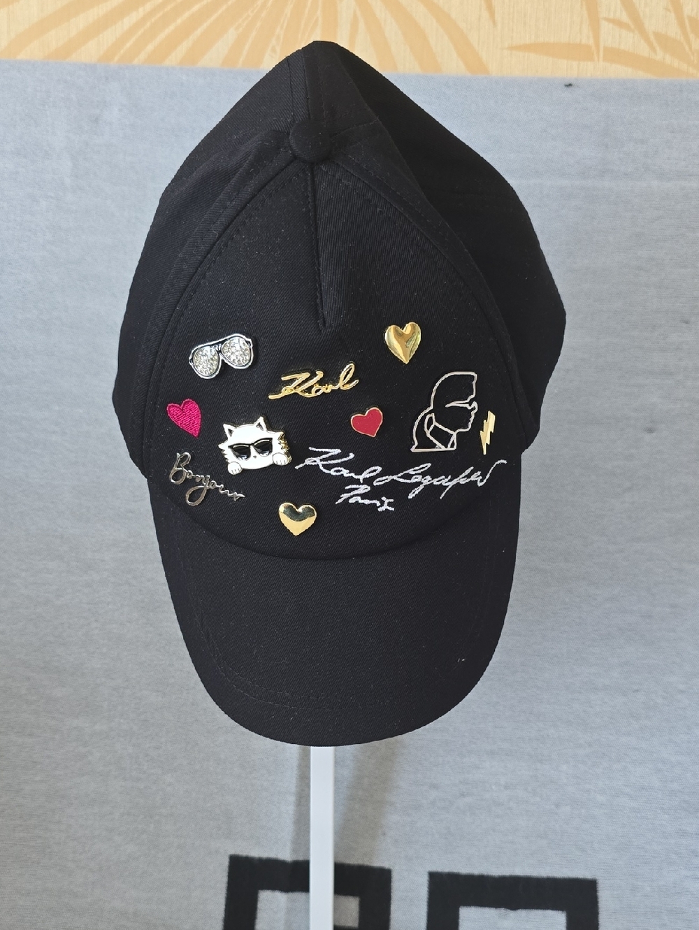 Karl Lagerfeld Black Paris Pins Cap Hat